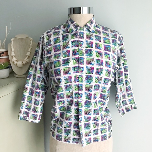 1950s VINTAGE Kitschy Beach Print Short Sleeve Top - Picture 6 of 8